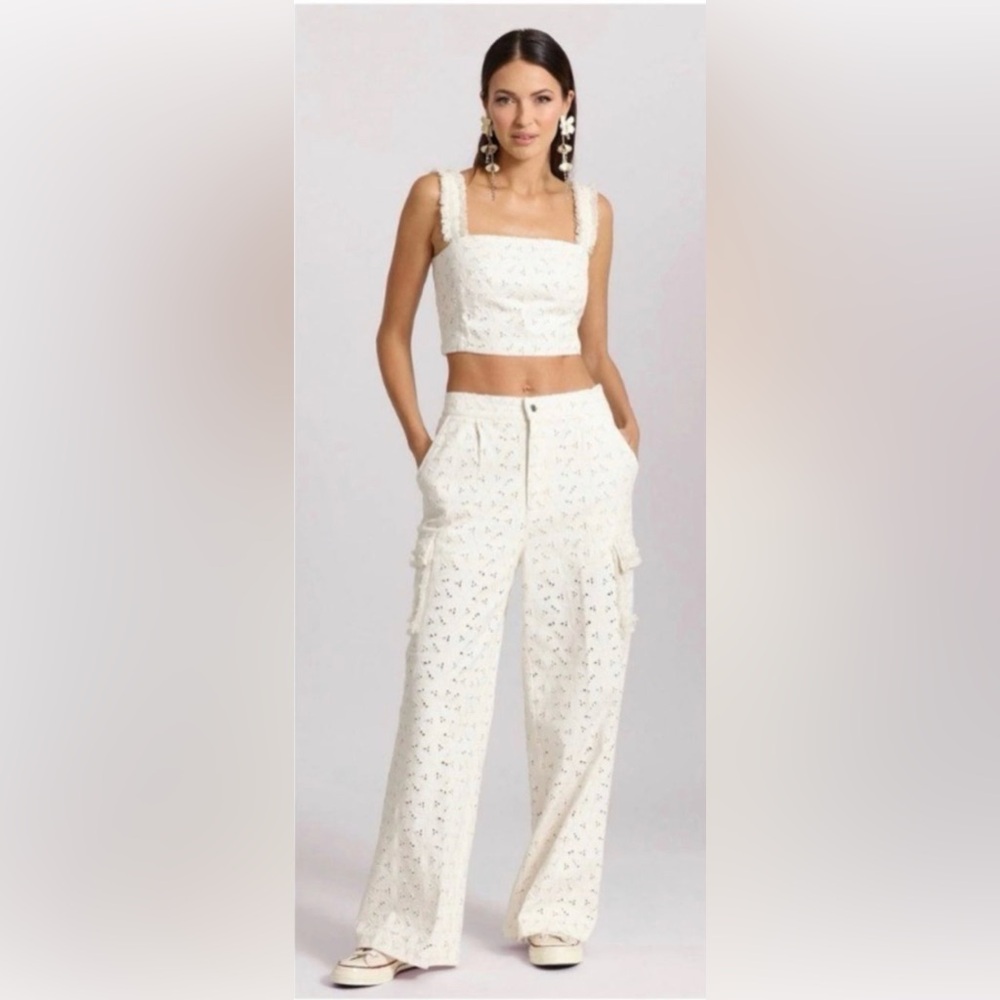 House of Harlow 1960 Cream Eyelet Cargo Pants and Top Set